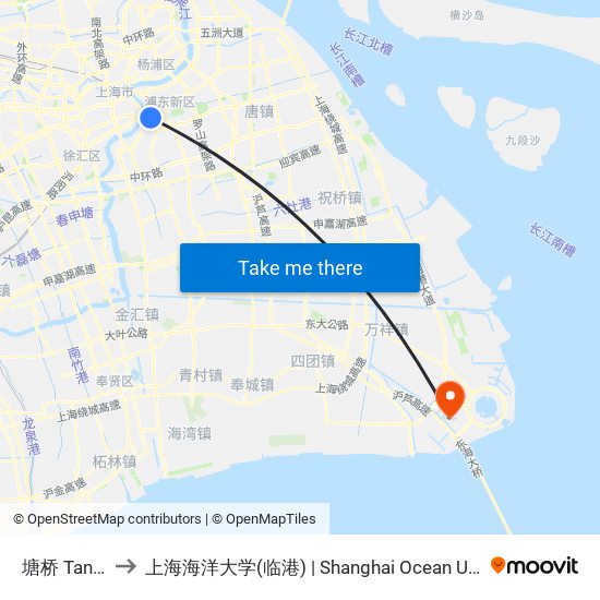 塘桥 Tangqiao to 上海海洋大学(临港) | Shanghai Ocean University(Lingang) map