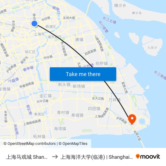 上海马戏城 Shanghai Circus World to 上海海洋大学(临港) | Shanghai Ocean University(Lingang) map