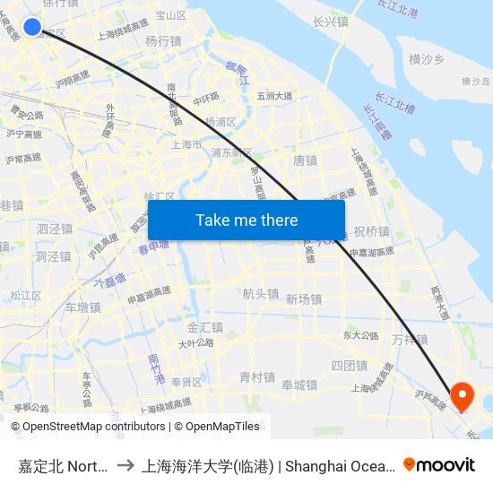嘉定北 North Jiading to 上海海洋大学(临港) | Shanghai Ocean University(Lingang) map