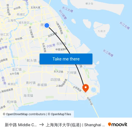 新中路 Middle Chuangxin Road to 上海海洋大学(临港) | Shanghai Ocean University(Lingang) map