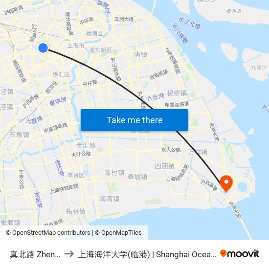 真北路 Zhenbei Road to 上海海洋大学(临港) | Shanghai Ocean University(Lingang) map