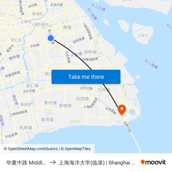 华夏中路 Middle Huaxia Road to 上海海洋大学(临港) | Shanghai Ocean University(Lingang) map