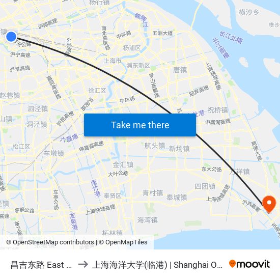 昌吉东路 East Changji Road to 上海海洋大学(临港) | Shanghai Ocean University(Lingang) map