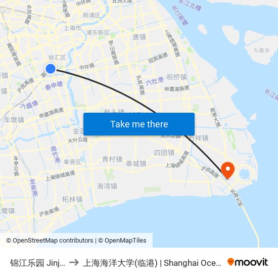 锦江乐园 Jinjiang Park to 上海海洋大学(临港) | Shanghai Ocean University(Lingang) map