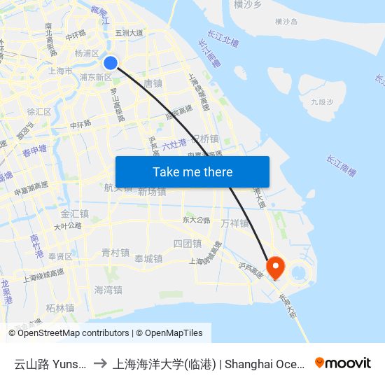 云山路 Yunshan Road to 上海海洋大学(临港) | Shanghai Ocean University(Lingang) map