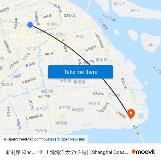 新村路 Xincun Road to 上海海洋大学(临港) | Shanghai Ocean University(Lingang) map