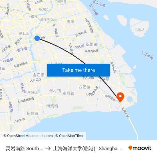 灵岩南路 South Lingyan Road to 上海海洋大学(临港) | Shanghai Ocean University(Lingang) map