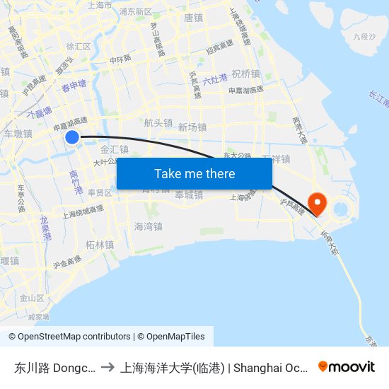 东川路 Dongchuan Road to 上海海洋大学(临港) | Shanghai Ocean University(Lingang) map