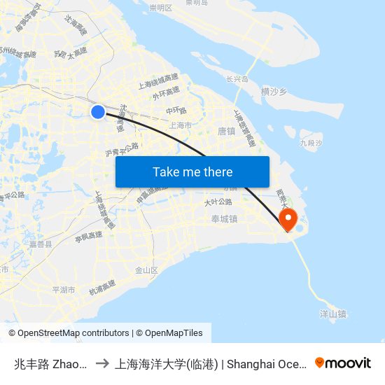 兆丰路 Zhaofeng Road to 上海海洋大学(临港) | Shanghai Ocean University(Lingang) map