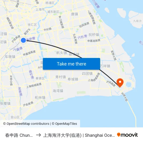 春申路 Chunshen Road to 上海海洋大学(临港) | Shanghai Ocean University(Lingang) map
