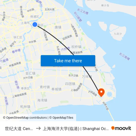 世纪大道 Century Avenue to 上海海洋大学(临港) | Shanghai Ocean University(Lingang) map