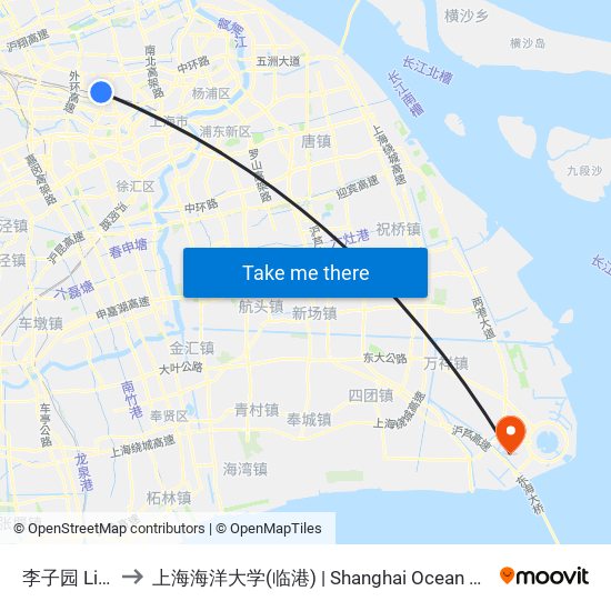 李子园 Liziyuan to 上海海洋大学(临港) | Shanghai Ocean University(Lingang) map