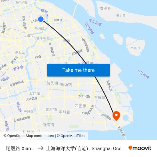 翔殷路 Xiangyin Road to 上海海洋大学(临港) | Shanghai Ocean University(Lingang) map