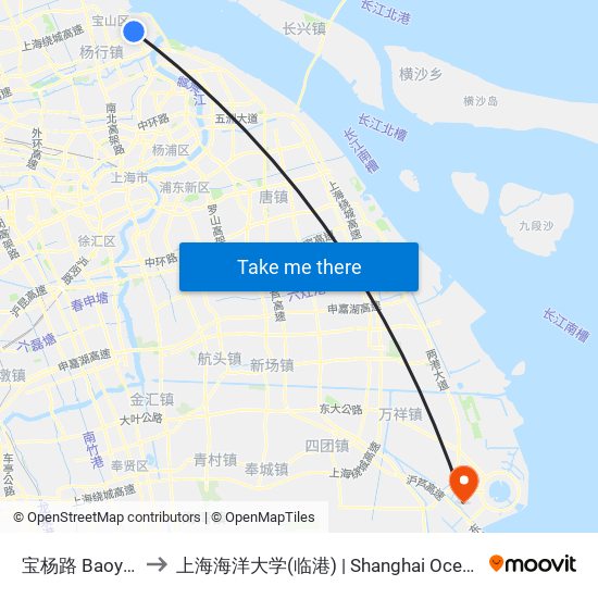 宝杨路 Baoyang Road to 上海海洋大学(临港) | Shanghai Ocean University(Lingang) map