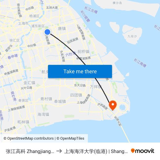 张江高科 Zhangjiang High Technology Park to 上海海洋大学(临港) | Shanghai Ocean University(Lingang) map