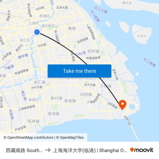 西藏南路 South Xizang Road to 上海海洋大学(临港) | Shanghai Ocean University(Lingang) map