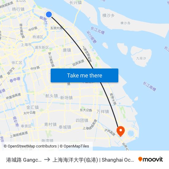 港城路 Gangcheng Road to 上海海洋大学(临港) | Shanghai Ocean University(Lingang) map