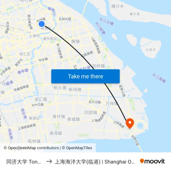 同济大学 Tongji University to 上海海洋大学(临港) | Shanghai Ocean University(Lingang) map
