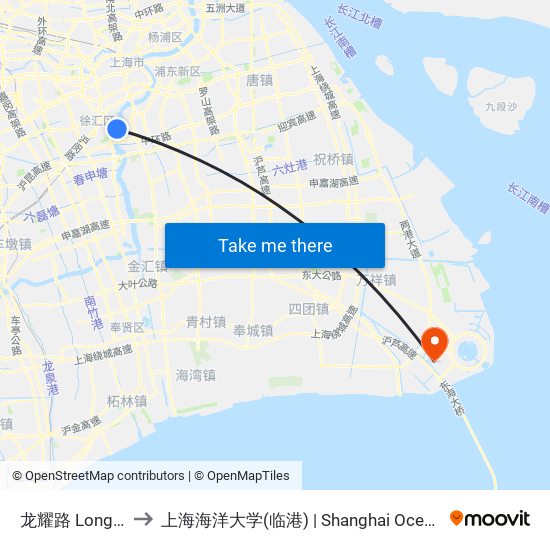 龙耀路 Longyao Road to 上海海洋大学(临港) | Shanghai Ocean University(Lingang) map