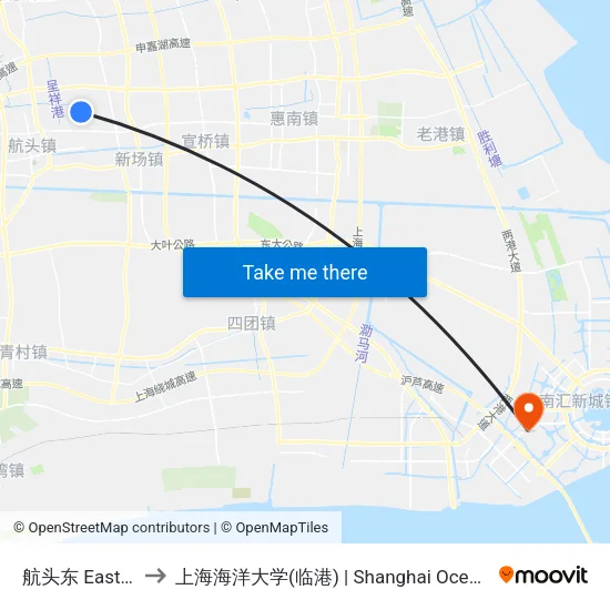 航头东 East Hangtou to 上海海洋大学(临港) | Shanghai Ocean University(Lingang) map