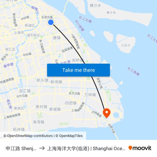申江路 Shenjiang Road to 上海海洋大学(临港) | Shanghai Ocean University(Lingang) map