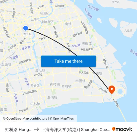 虹桥路 Hongqiao Road to 上海海洋大学(临港) | Shanghai Ocean University(Lingang) map