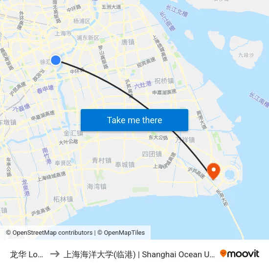 龙华 Longhua to 上海海洋大学(临港) | Shanghai Ocean University(Lingang) map