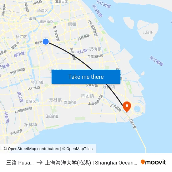 三路 Pusan Road to 上海海洋大学(临港) | Shanghai Ocean University(Lingang) map