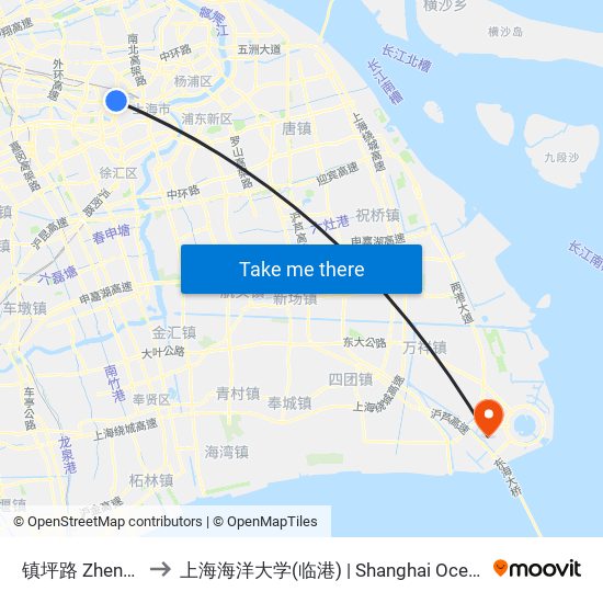 镇坪路 Zhenping Road to 上海海洋大学(临港) | Shanghai Ocean University(Lingang) map