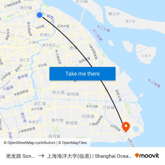 淞发路 Songfa Road to 上海海洋大学(临港) | Shanghai Ocean University(Lingang) map