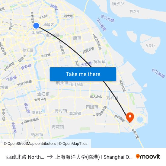西藏北路 North Xizang Road to 上海海洋大学(临港) | Shanghai Ocean University(Lingang) map