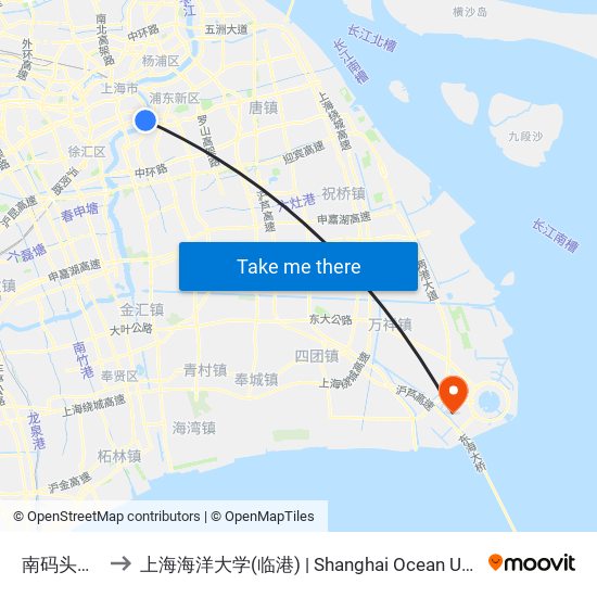 南码头路渡口 to 上海海洋大学(临港) | Shanghai Ocean University(Lingang) map
