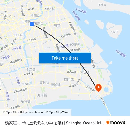 杨家渡渡口 to 上海海洋大学(临港) | Shanghai Ocean University(Lingang) map