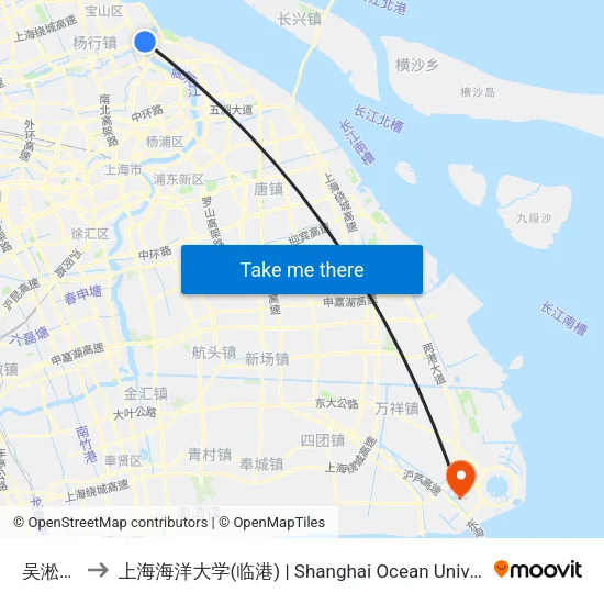 吴淞渡口 to 上海海洋大学(临港) | Shanghai Ocean University(Lingang) map