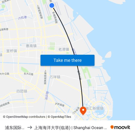 浦东国际机场站 to 上海海洋大学(临港) | Shanghai Ocean University(Lingang) map