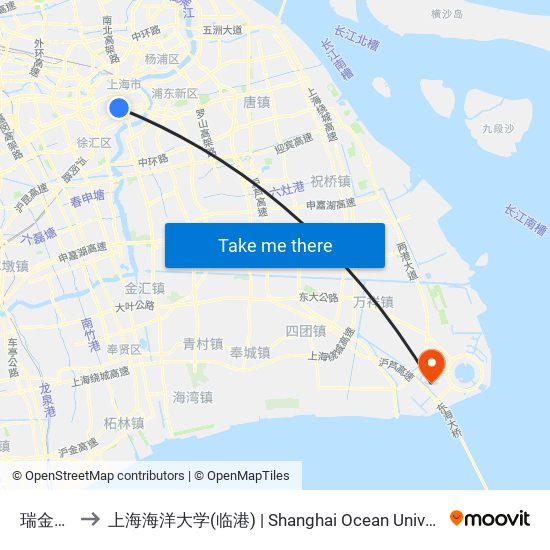 瑞金医院 to 上海海洋大学(临港) | Shanghai Ocean University(Lingang) map