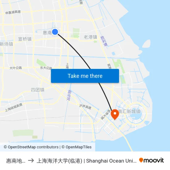 惠南地铁站 to 上海海洋大学(临港) | Shanghai Ocean University(Lingang) map