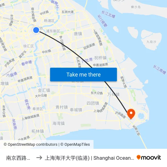 南京西路成都北路 to 上海海洋大学(临港) | Shanghai Ocean University(Lingang) map