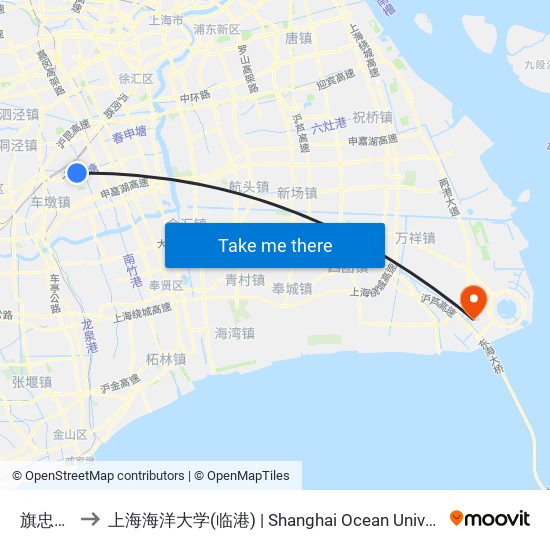 旗忠公园 to 上海海洋大学(临港) | Shanghai Ocean University(Lingang) map