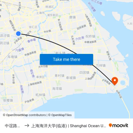 中谊路中春路 to 上海海洋大学(临港) | Shanghai Ocean University(Lingang) map