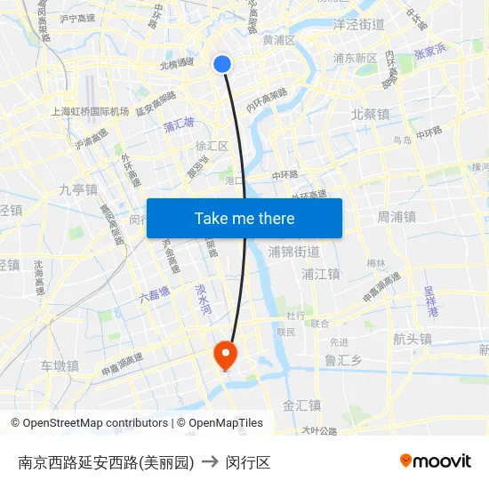 南京西路延安西路(美丽园) to 闵行区 map