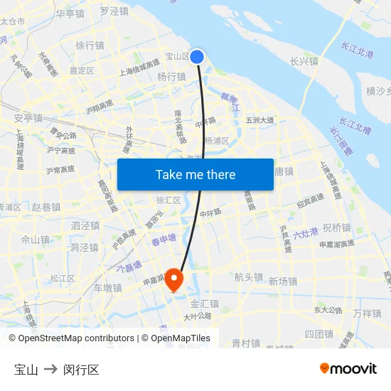 宝山 to 闵行区 map