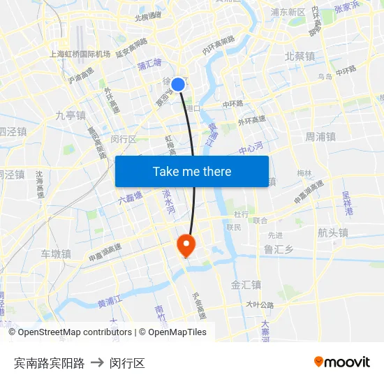 宾南路宾阳路 to 闵行区 map