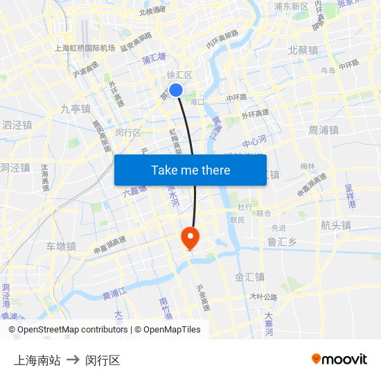 上海南站 to 闵行区 map