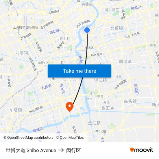 世博大道 Shibo Avenue to 闵行区 map