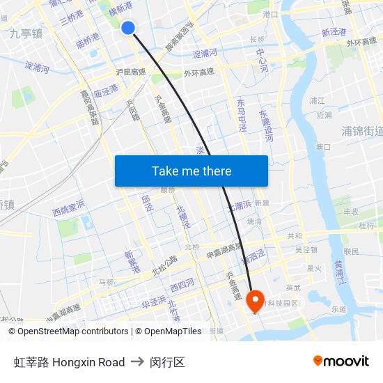 虹莘路 Hongxin Road to 闵行区 map