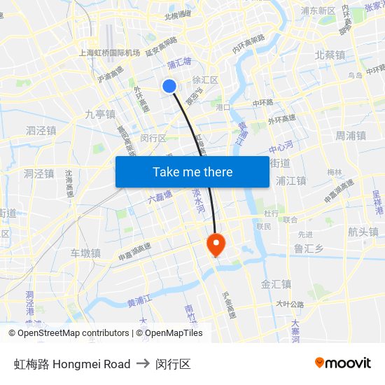 虹梅路 Hongmei Road to 闵行区 map