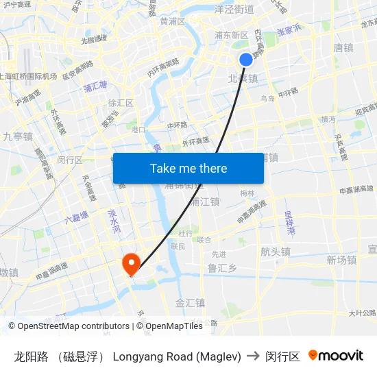 龙阳路 （磁悬浮） Longyang Road (Maglev) to 闵行区 map