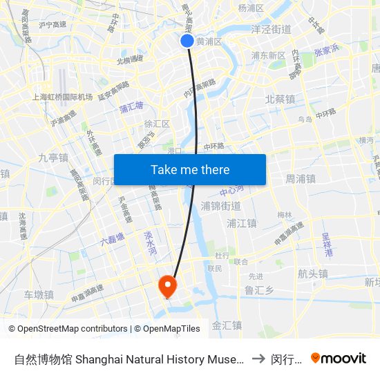 自然博物馆 Shanghai Natural History Museum to 闵行区 map