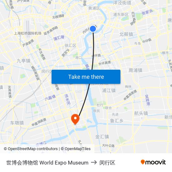 世博会博物馆 World Expo Museum to 闵行区 map
